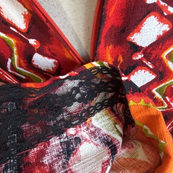 Ui-Maikai Hawaiian Vintage Orange Tribal Print Barkcloth Maxi Dress XS - Picture 4 of 8